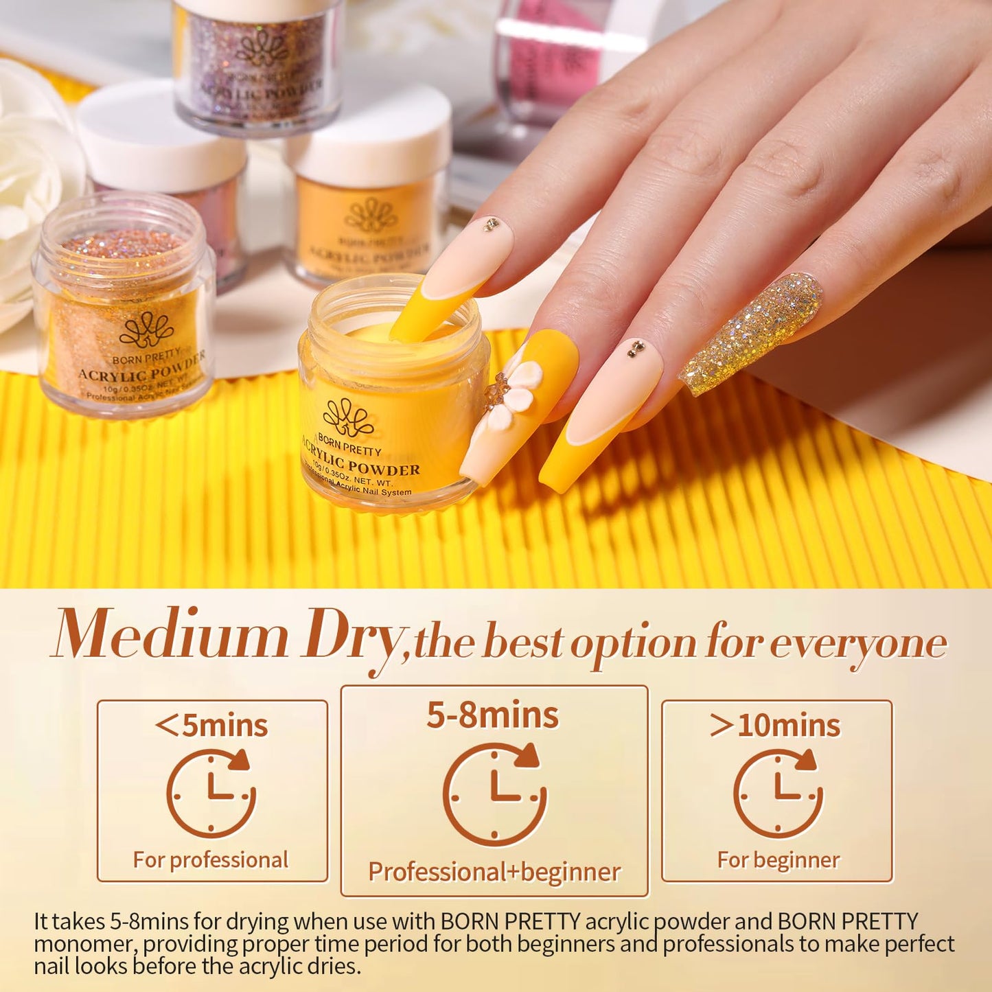 Born Pretty 36-Color Acrylic Powder Set for Fall & Winter – No Lamp Needed, Long-Lasting Nail Art Kit