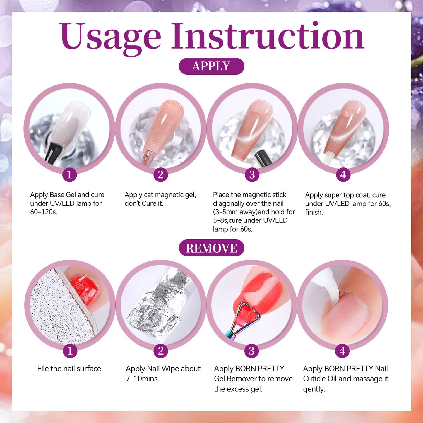 Born Pretty Fruit Colors Cat Magnetic Eye Gel Nail Polish Set – 6 Colors, 7ml