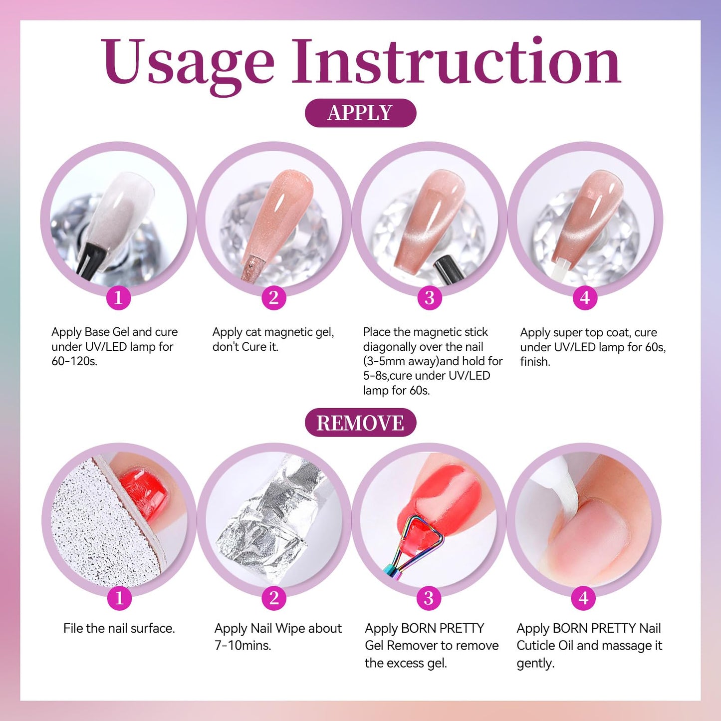 Born Pretty Cat Magnetic Eye Gel Nail Polish Set – 6×7ml Pink & Blue Crystal Glitter, HEMA/TPO Free, DIY at Home