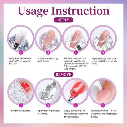 Born Pretty Cat Magnetic Eye Gel Nail Polish Set – 6×7ml Pink & Blue Crystal Glitter, HEMA/TPO Free, DIY at Home