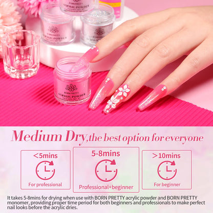 Born Pretty 87-Piece Acrylic Nail Kit for Beginners – Pink/White Glitter Powders + Monomer & Nail Prep Set
