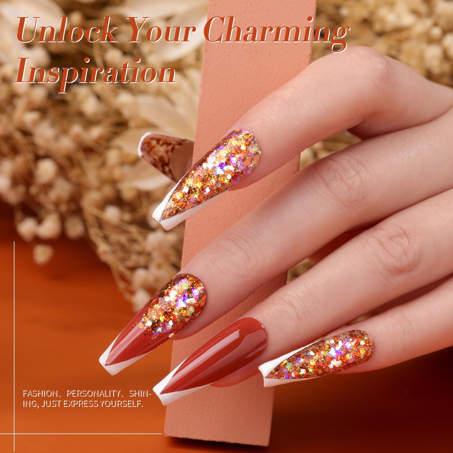 Born Pretty Glitter Sequins Gel Nail Polish Set – 6x7ml Sparkle Shiny Gel Polish for DIY Nail Art