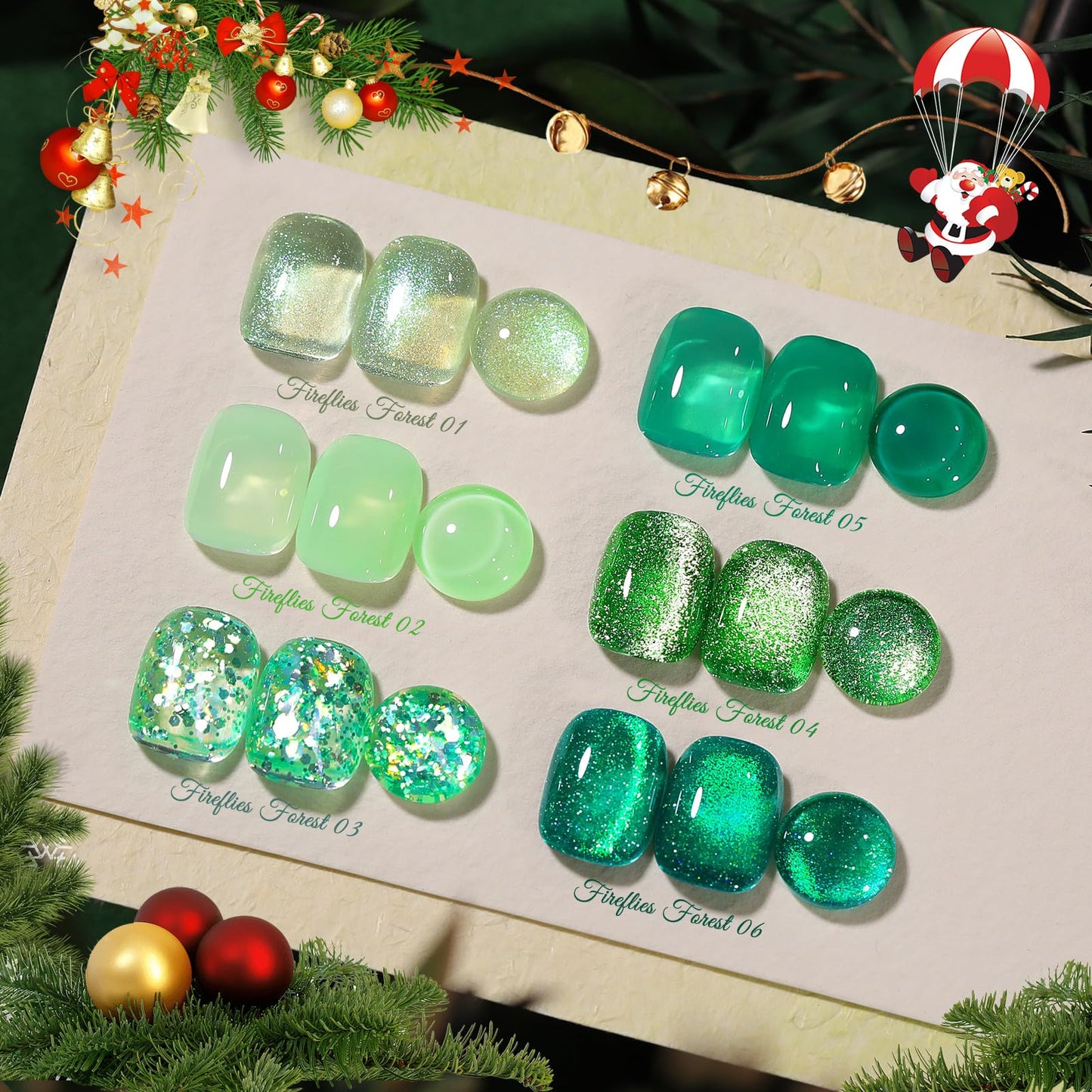 Born Pretty Green Gel Nail Polish Kit: Jelly, Cat Magnetic Eye & Glitter Holographic Finishes