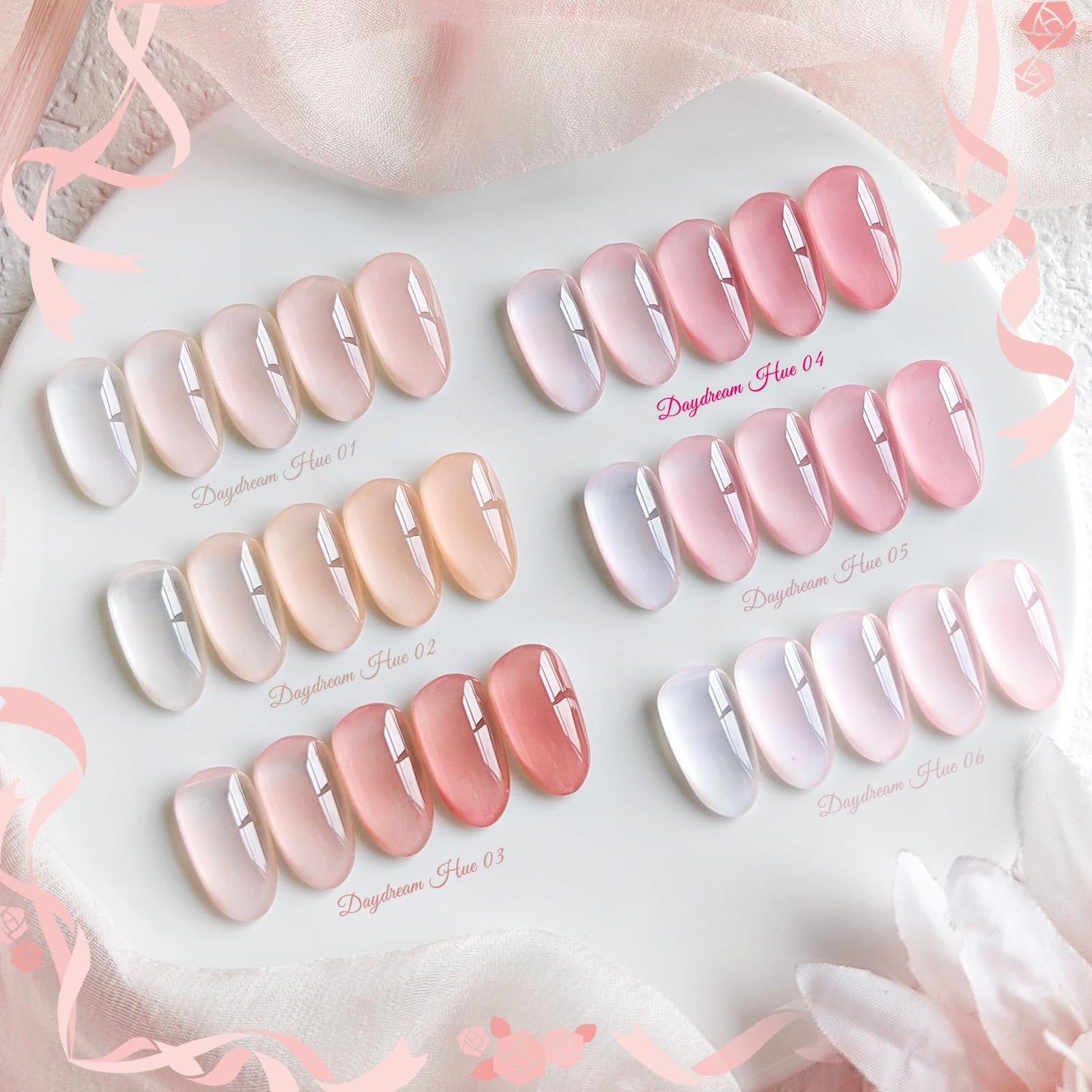 Born Pretty Jelly Pink Gel Nail Polish Set – 6 Translucent Sheer Colors, 7ml, Soak Off UV/LED