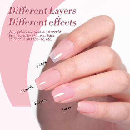 Born Pretty Jelly Pink Gel Nail Polish Set – 6 Translucent Sheer Colors, 7ml, Soak Off UV/LED