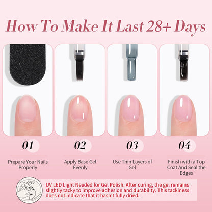 Born Pretty Jelly Pink Gel Nail Polish Set – 6 Translucent Sheer Colors, 7ml, Soak Off UV/LED