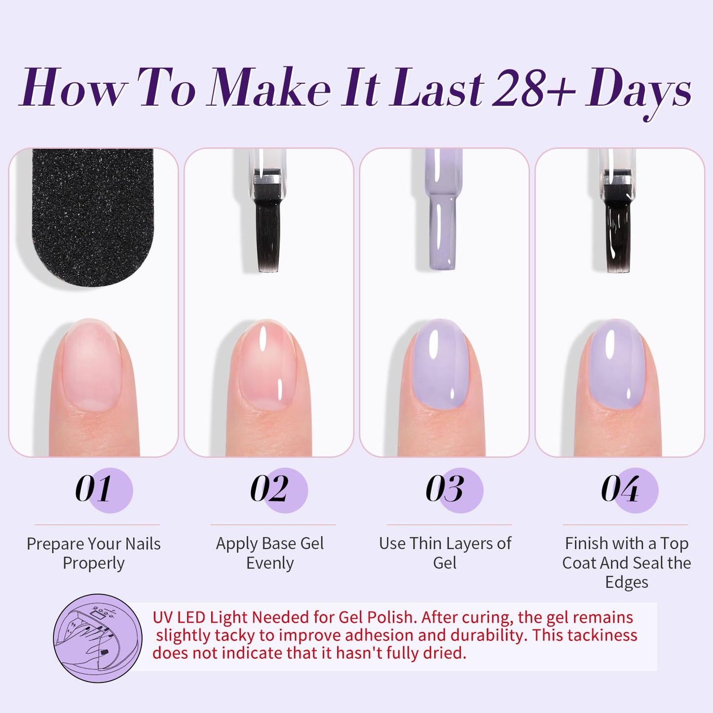 Born Pretty Jelly Purple Gel Nail Polish – 6 Purple Violets Kit for Soak-Off Gel Manicure