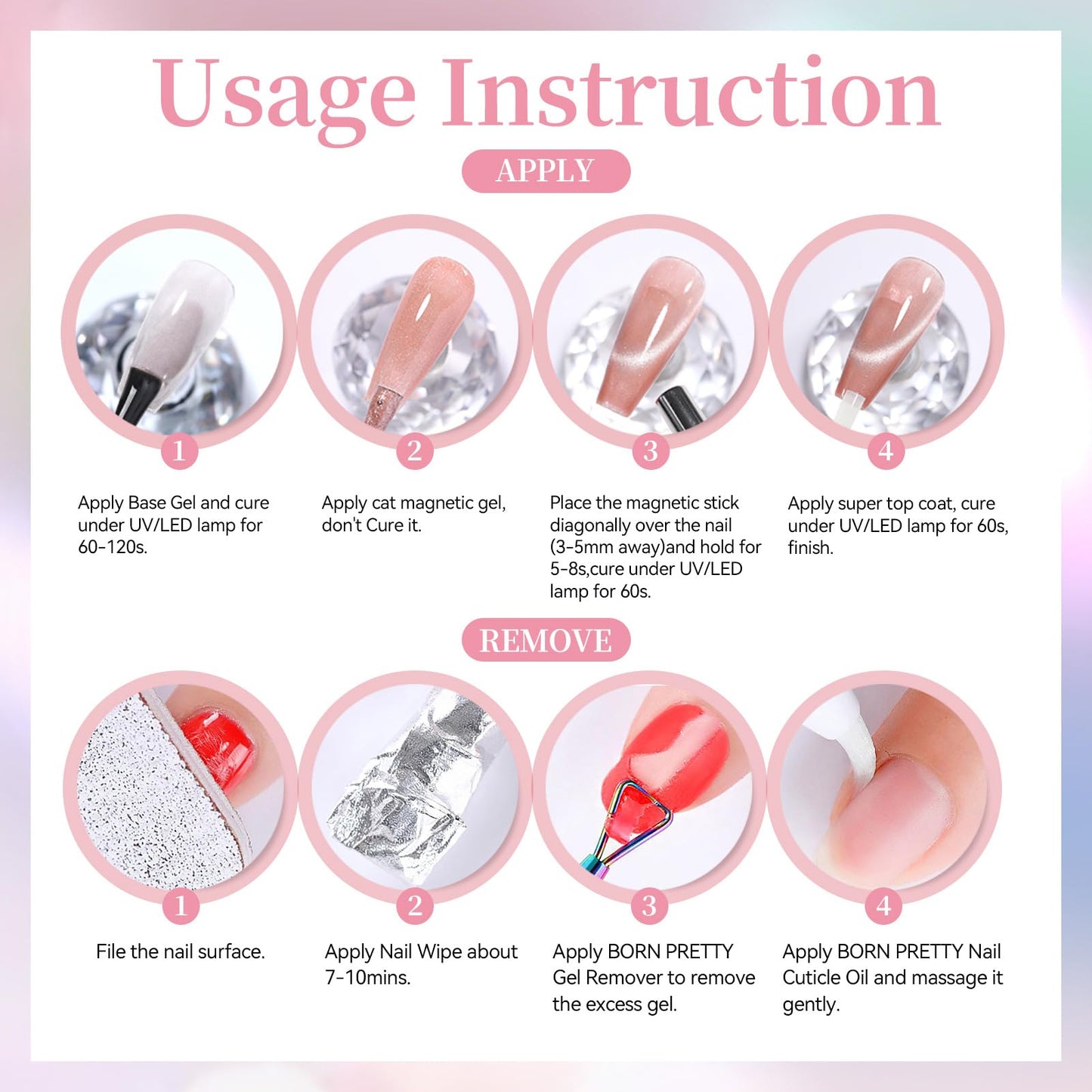 Born Pretty Cat Magnetic Eye Gel Polish Set - 6 Pastel Mirror Gels (7ml each)