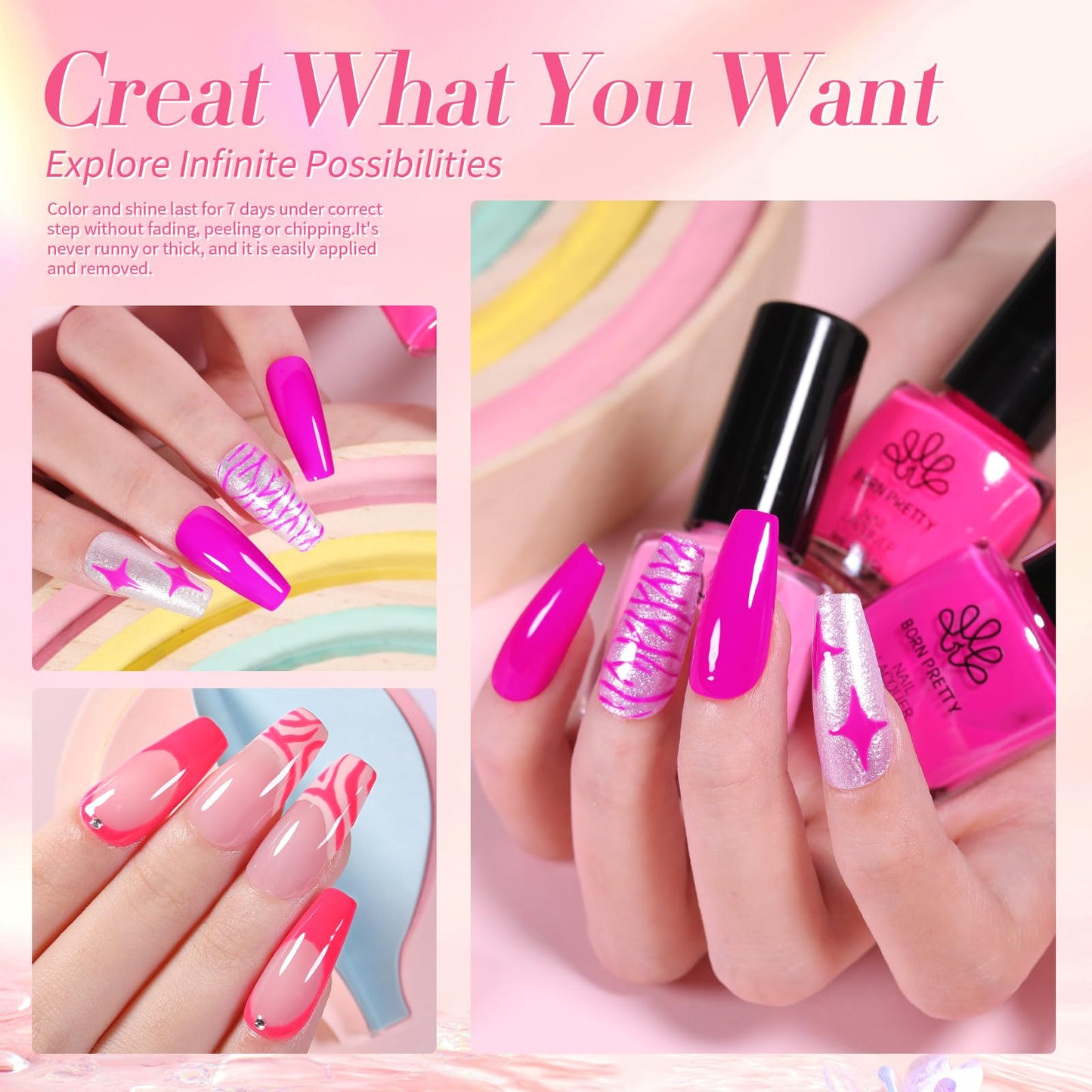 Born Pretty Pink Nail Polish Set – 15 Quick Dry Colors for DIY Nails