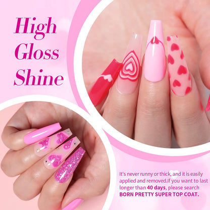 Born Pretty Neon Hot Pink Gel Nail Polish – 6x7ml Glitter Sparkle Set, Soak-Off UV/LED