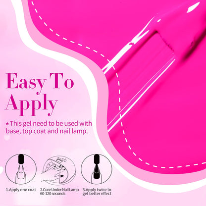 Born Pretty Neon Hot Pink Gel Nail Polish – 6x7ml Glitter Sparkle Set, Soak-Off UV/LED