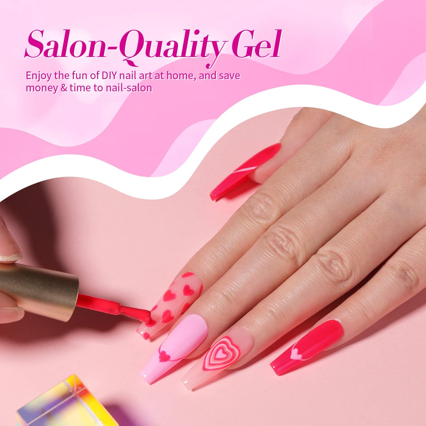 Born Pretty Neon Hot Pink Gel Nail Polish – 6x7ml Glitter Sparkle Set, Soak-Off UV/LED