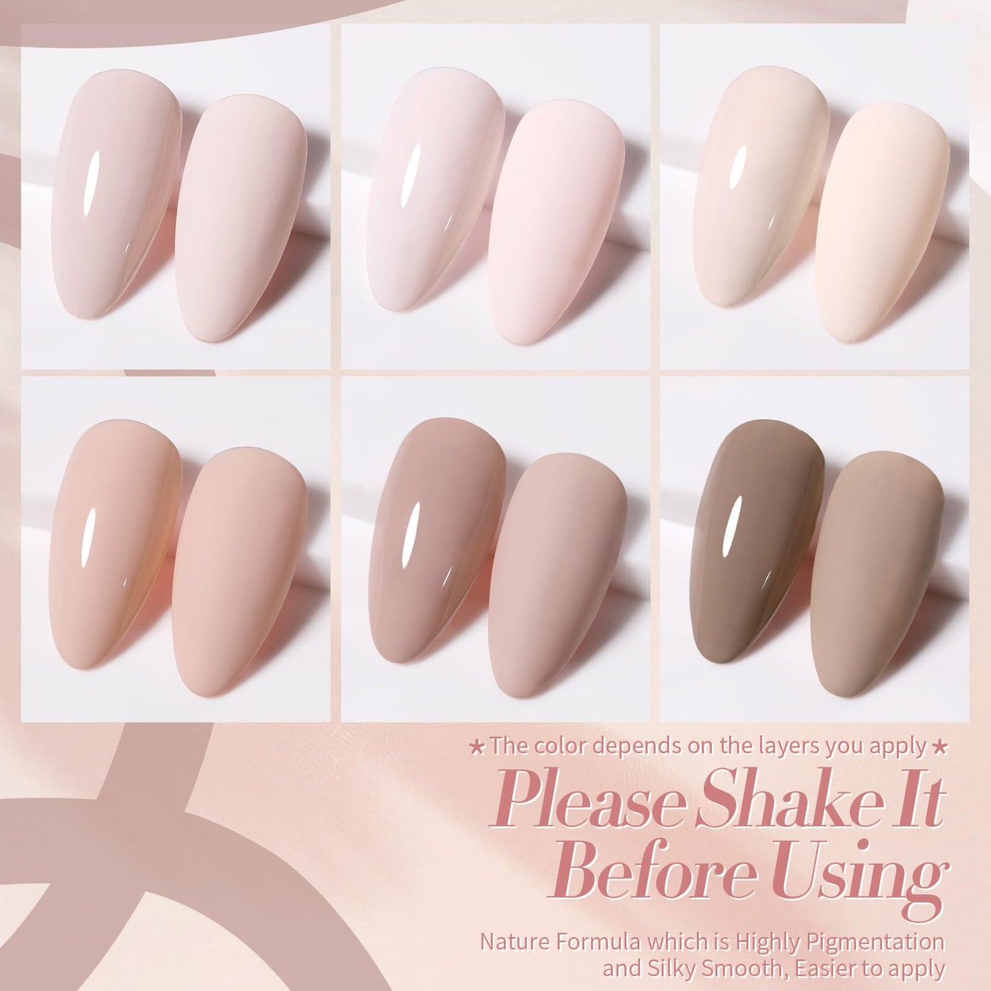 Born Pretty Pink Nude Gel Nail Polish – 6 Colors Soak-Off Gel, Long-Lasting Shine, Healthy Formula