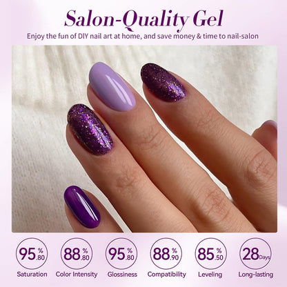 BORN PRETTY Purple Gel Nail Polish Set – 6 Colors (Lavender to Deep Plum) | Soak-Off Gel Kit