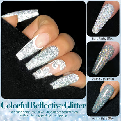 Born Pretty Reflective Glitter Gel Nail Polish – Shimmer Sequins, Sparkly Disco Finish, 6pcs 10ml