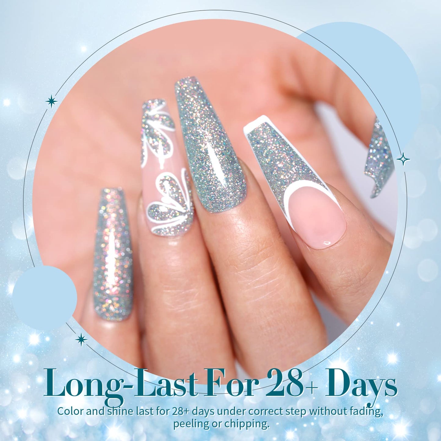 Born Pretty Reflective Glitter Gel Nail Polish – Shimmer Sequins, Sparkly Disco Finish, 6pcs 10ml