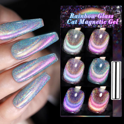 Born Pretty Magnetic Gel Nail Polish Gift Set - 6 Cat Magnetic Holographic Colors