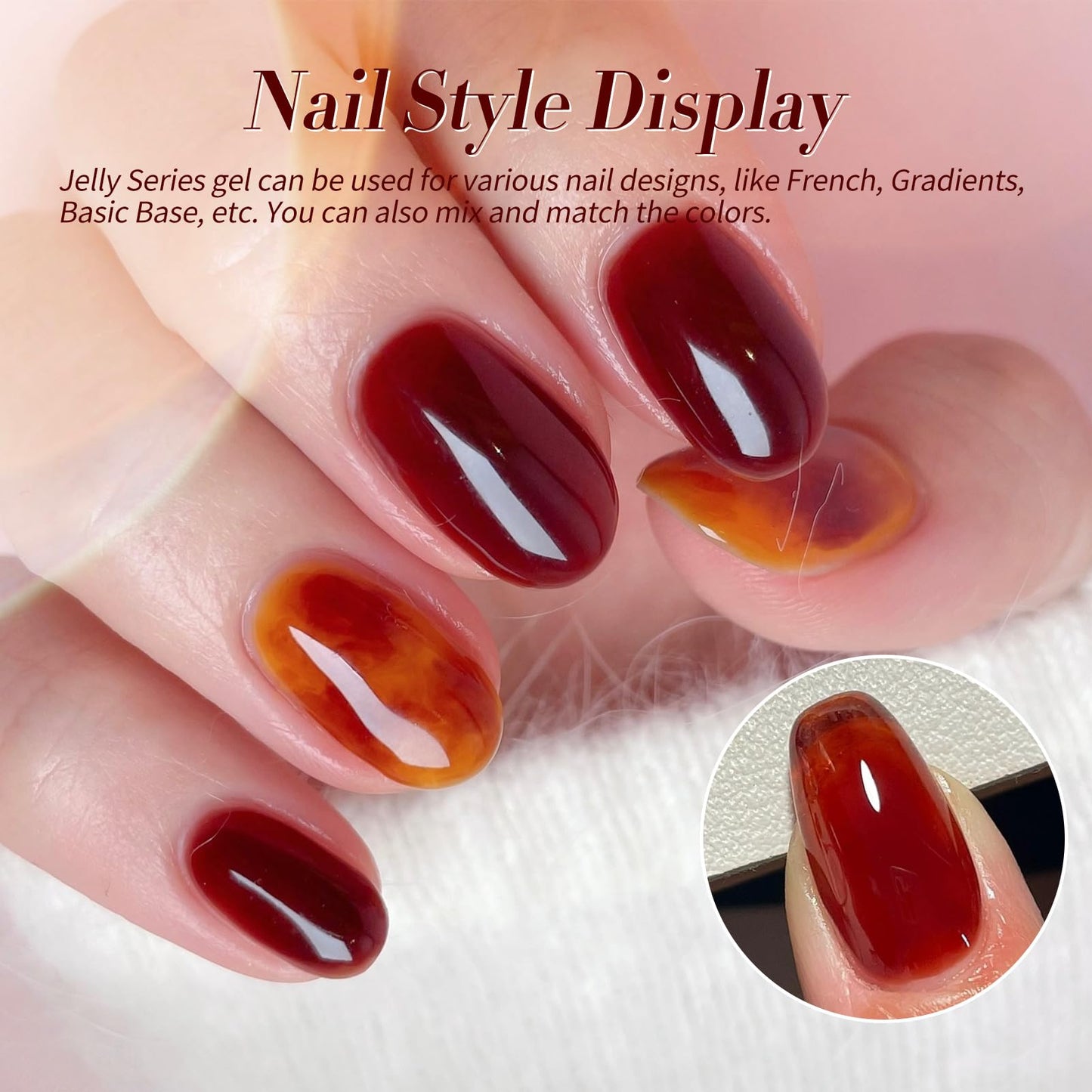 Born Pretty Vernis Gel 6 pièces 7 ml – Ambre Crystal Transparent, Marron, Orange, Rouge, Effet Marbré