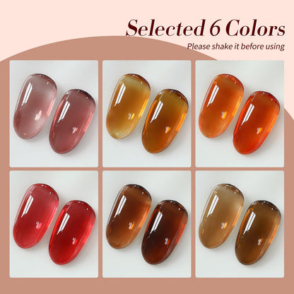 Born Pretty Vernis Gel 6 pièces 7 ml – Ambre Crystal Transparent, Marron, Orange, Rouge, Effet Marbré