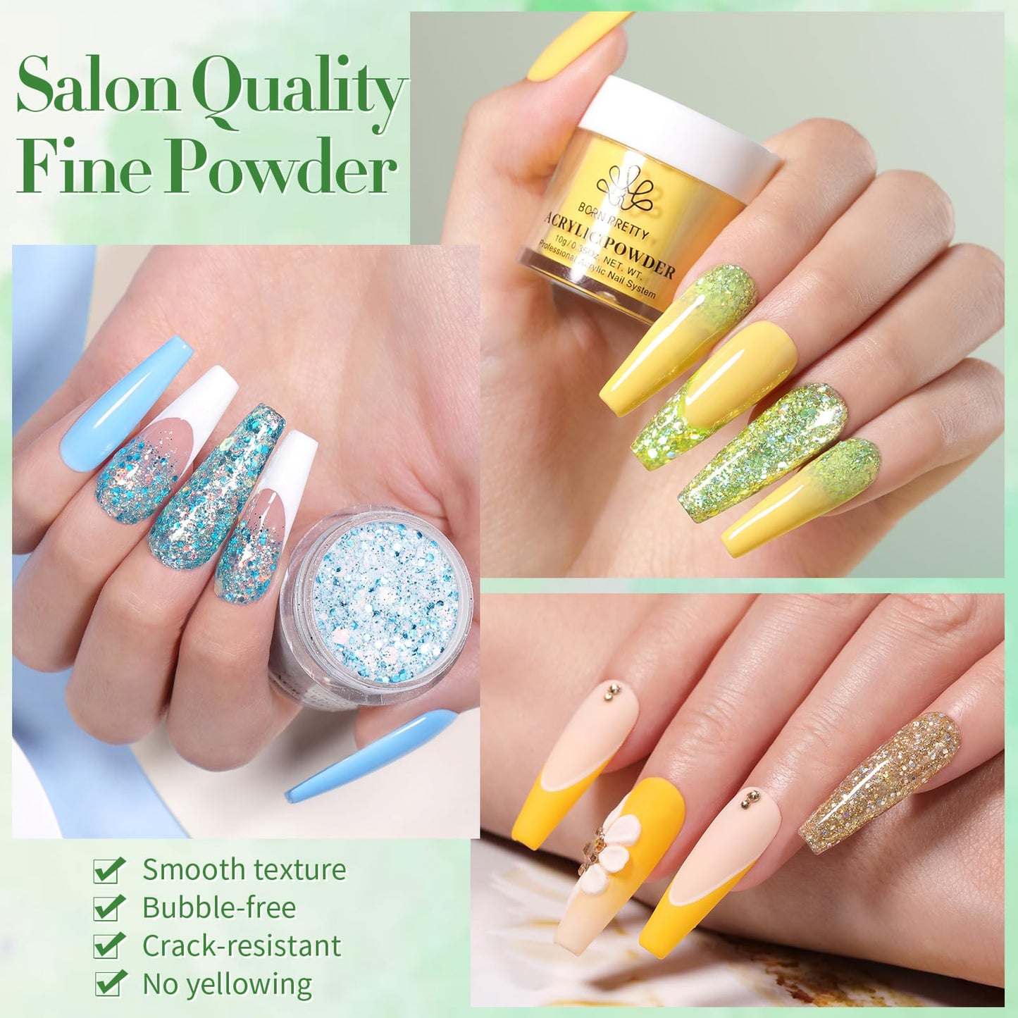 Born Pretty 36-Color Acrylic Powder Set – No Lamp Needed Nail Art Kit