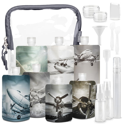 BORSALI Travel Pouches for Toiletries – Flat-Pack, TSA-Approved 18-Piece Set (Gray)