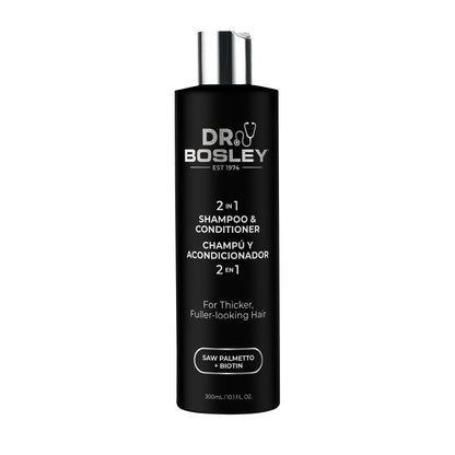 Dr. Bosley 2-in-1 Shampoo & Conditioner – Biotin & Saw Palmetto – Sulfate-Free Thickening (10.1 fl oz) | BosleyMD