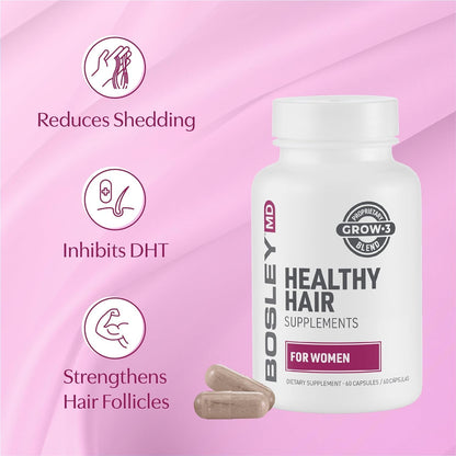 BosleyMD Women’s Healthy Hair Growth Supplements – DHT-Blocking Botanicals, Biotin & Zinc | 60 Capsules