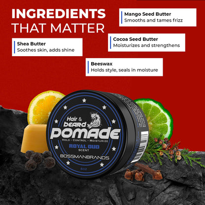Bossman Hair & Beard Pomade – Royal Oud, Medium Hold, Moisturizing – Made in USA