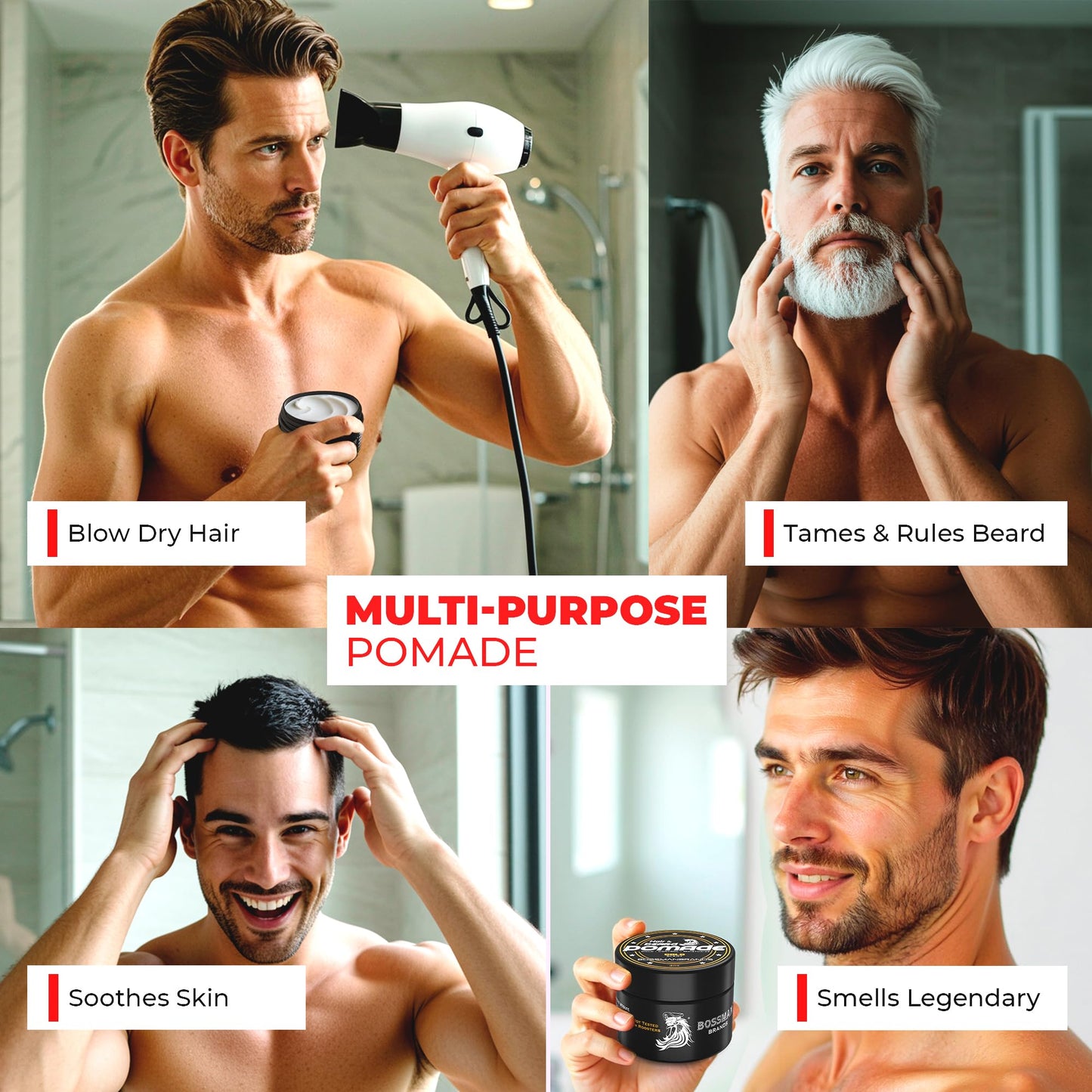 Bossman Hair & Beard Pomade – Royal Oud, Medium Hold, Moisturizing – Made in USA
