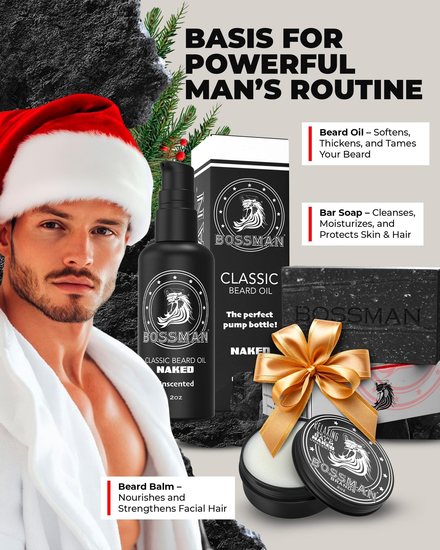 Bossman Starter Beard Kit for Men – Beard Oil (2 oz), Beard Balm & Bar Soap | Made in USA