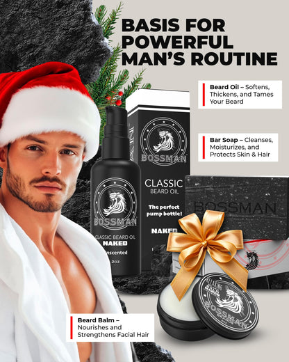 Bossman Starter Beard Kit for Men – Beard Oil (2 oz), Beard Balm & Bar Soap | Made in USA