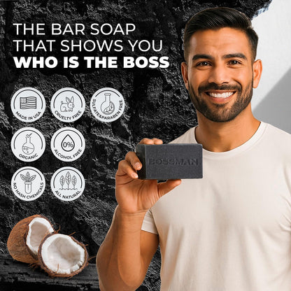 Bossman 3-Pack 4-in-1 Charcoal Soap Bar (4 oz) – Lavender & Patchouli Scent