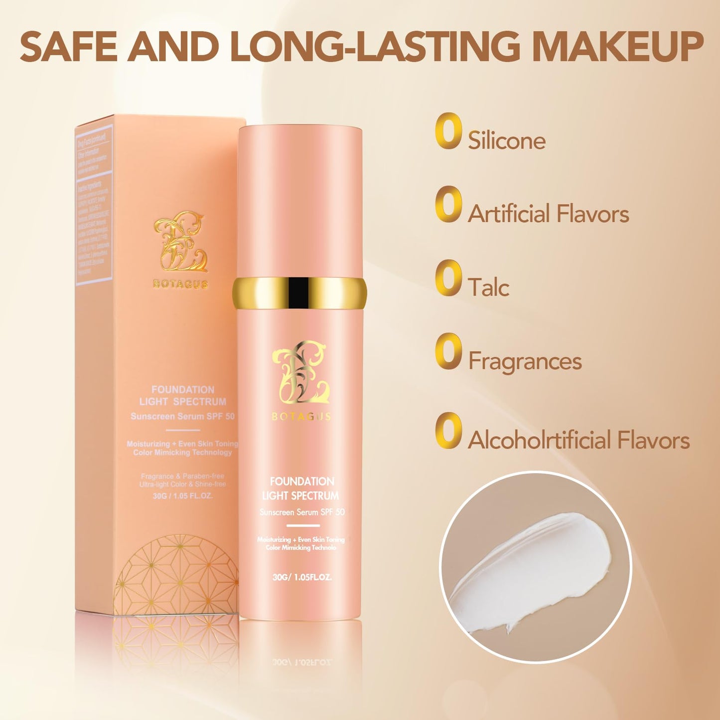 Botagus Foundation 4 in 1 Light Spectrum SPF50+ – 2 Pack Waterproof Longwear Foundation & Concealer