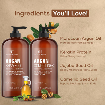 Botanic Hearth Argan Oil Shampoo & Conditioner Set – 16 oz Each, Sulfate Free