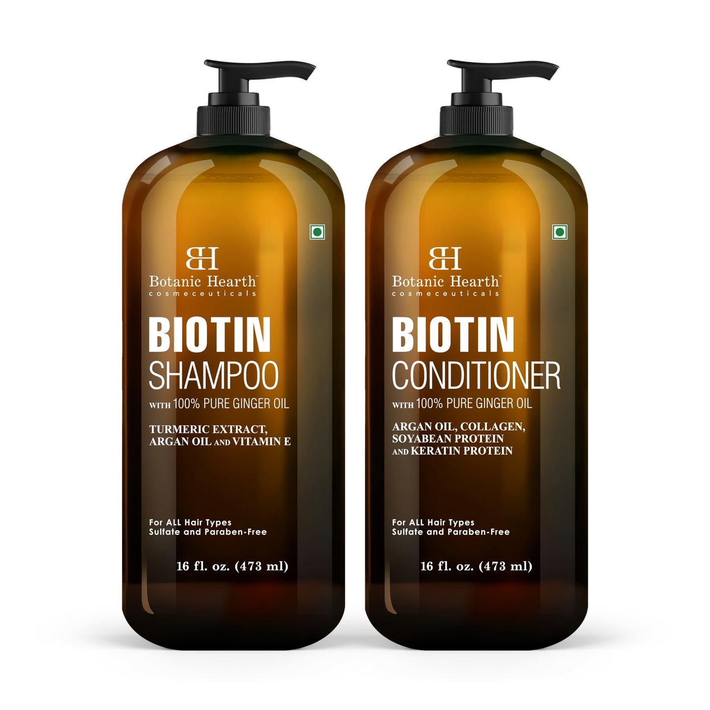 Botanic Hearth Biotin Shampoo & Conditioner Set – Ginger Oil, Keratin, Sulfate Free, 16 fl oz Each
