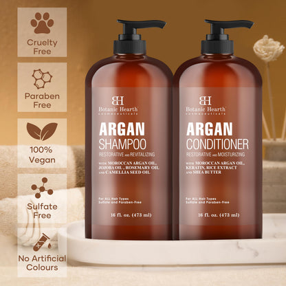 Botanic Hearth Argan Oil Shampoo & Conditioner Set – 16 oz Each, Sulfate Free