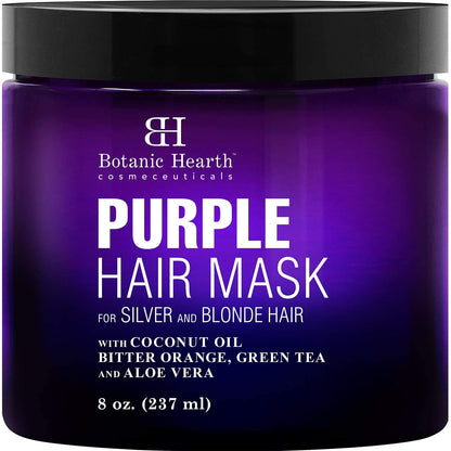 Botanic Hearth Purple Hair Mask | Brass-Neutralizing Care for Blonde, Silver & Gray Hair | 8 Oz