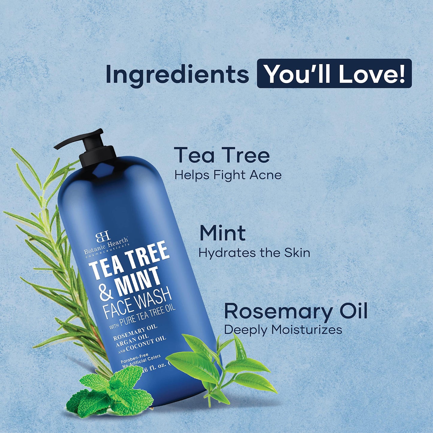 Botanic Hearth Tea Tree Face Wash with Mint – Hydrating Acne-Fighting Soap, 16 oz