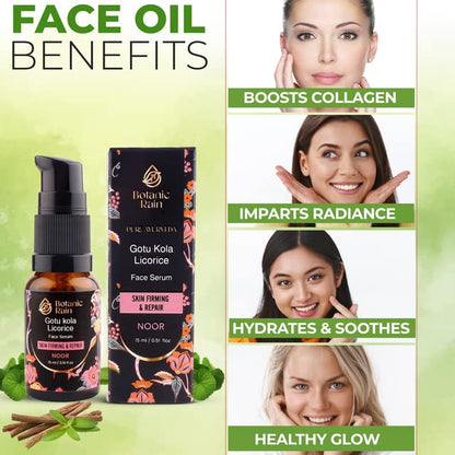 Botanic Rain Ayurveda Face Oil with Gotukola, Licorice & Vitamin C – Anti-Aging Hydrating Serum (0.51 fl oz) – Vegan & Ayurvedic