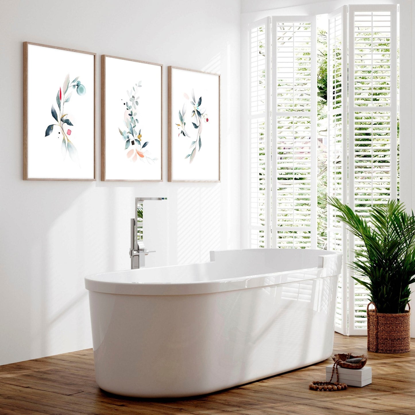 Bathroom wall decor UK | Set of 3 Botanical art prints