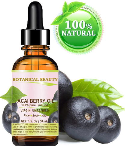 Botanical Beauty Acai Berry Oil – 100% Pure Virgin Unrefined Cold-Pressed Carrier Oil, 1 oz