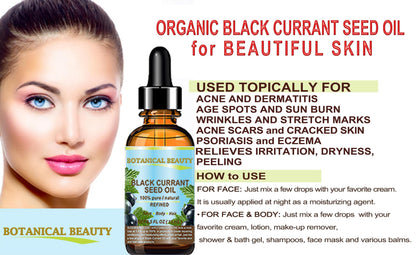 Botanical Beauty Black Currant Seed Oil – 100% Pure, Cold-Pressed Carrier Oil for Skin, Hair, Lip & Nail Care (2 fl oz)