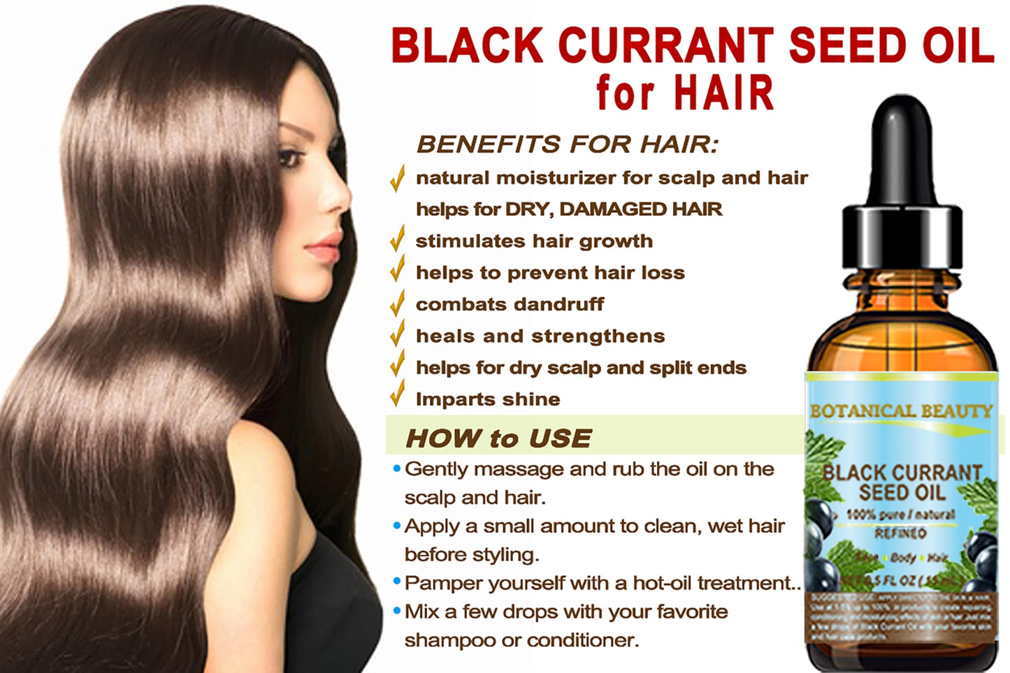 Botanical Beauty Black Currant Seed Oil – 100% Pure, Cold-Pressed Carrier Oil for Skin, Hair, Lip & Nail Care (2 fl oz)