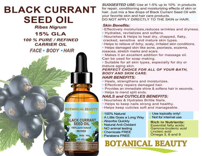 Botanical Beauty Black Currant Seed Oil – 100% Pure, Undiluted, Cold-Pressed Carrier Oil, 0.5 fl oz (15 ml)