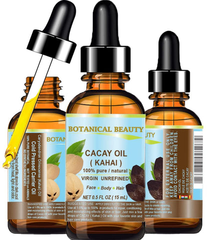 Botanical Beauty CACAY OIL 100% Pure – Anti-Aging Face & Hair Oil, Quick Absorption, 0.5 oz
