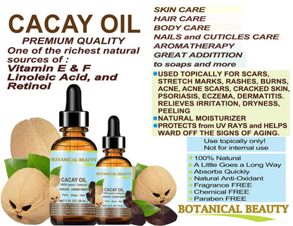 Botanical Beauty CACAY OIL 100% Pure Virgin Cold-Pressed Carrier Oil for Face, Skin, and Hair | Natural Retinol Vitamin A & E