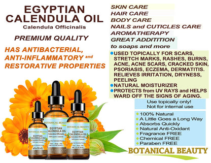 Botanical Beauty Calendula Oil - 100% Pure Egyptian Calendula Officinalis - Face, Skin, Body, Hair, Nails Moisturizer 1 Fl oz / 30 ml