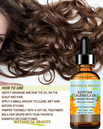 Botanical Beauty Calendula Oil - 100% Pure Egyptian Calendula Officinalis - Face, Skin, Body, Hair, Nails Moisturizer 1 Fl oz / 30 ml