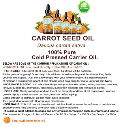 Carrot Seed Oil – 100% Natural, Cold-Pressed Carrier Oil, 60 ml | Botanical Beauty