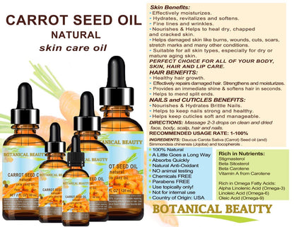 Botanical Beauty Carrot Seed Oil – 100% Natural Cold-Pressed Carrier Oil, 4 Fl Oz